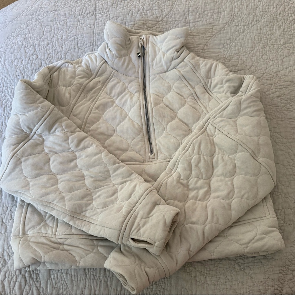 Lululemon Scuba Oversized Half-Zip Hoodie - cotton quilted XS/S in Cream